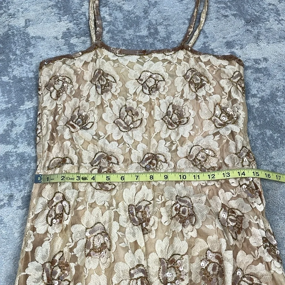 NWT Channa Deadstock Sequin Floral Lace Midi A Line Dress Gold Hand Crafted Sz M - Picture 7 of 16